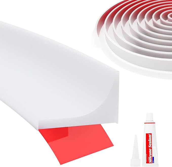 Shower Threshold Water Dam Barrier 98", Silicone Sealant Included, Collapsible Self-Adhesive Water Blocker, Shower Door Water Stopper for Floor Bathroom Kitchen Bathtub Sink