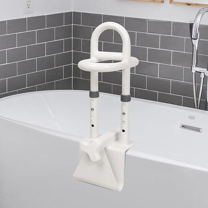 Adjustable Bathtub Safety Rail, Shower Grab Bars Handle with Non-Slip Handle for Seniors, Elderly, and Disabled, Fits 3"–6.7" Tub Walls, Supports 300 lbs, Bathroom Safety Bars