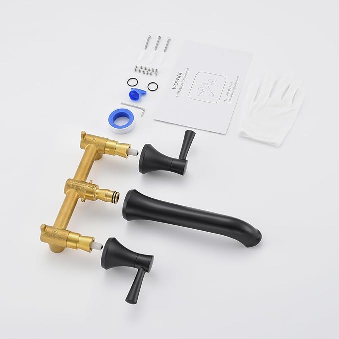 Wall Mount Tub Filler Brass Tub Faucet Black Bathroom Bathtub Faucets with 2 Handles