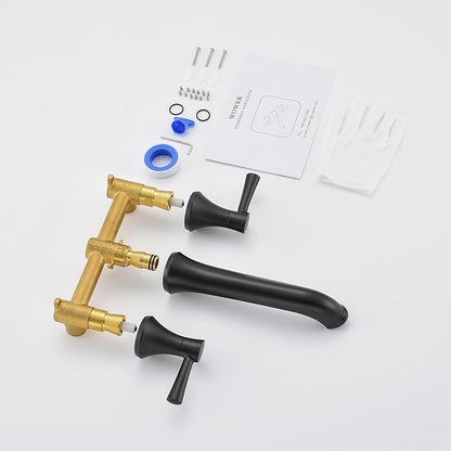 Wall Mount Tub Filler Brass Tub Faucet Black Bathroom Bathtub Faucets with 2 Handles