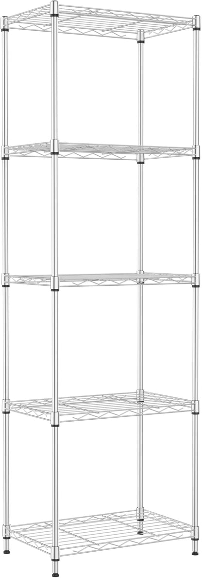 IZEUK 5 Tier Metal Wire Shelf Unit, Chrome Storage Rack Organizer for Kitchen, Bedroom, Living Room or Laundry Room, 17.7" W x 11.8" D x 55.0" H