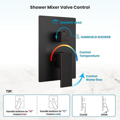 gotonovo Rainfall Bathroom Shower System Rain Shower Head and Handle Set Wall Mounted Shower Complete Combo Solid Brass Pressure Balancing Shower Mixer Valve 16 Inch Oil Rubbed Bronze