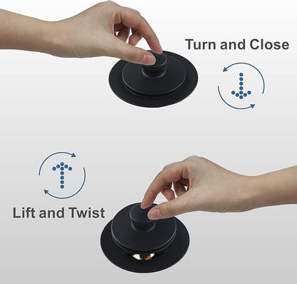 Black tub Drain Lift &Turn Tub Trim Set with Two-Hole Overflow Faceplate Conversion Kit Assembly, Hidrop Bathtub Drain Replacement Trim Kit and Universal Fine/Coarse Thread, Matte Black