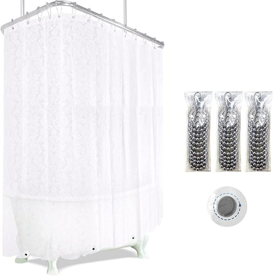 Clawfoot Tub Shower Curtain Liner 180x70 Inch Shower Curtain Warp Around Extra Wide Bath Curtain Round Bathroom Water Repellent Plastic with 36 Metal Hooks with Magnets PEVA Waterproof