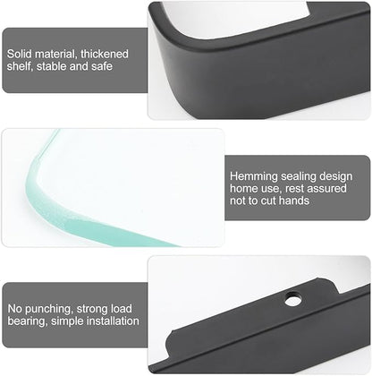 Bathroom Glass Shelf Floating Wall Rack Black Corner Organizer for Shampoo and Cosmetics Easy Install Storage for Humid Spaces Bathroom Wall Rack