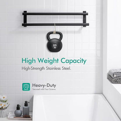 BAGNOLUX Double Towel Bar, SUS304 Towel Racks for Bathroom Wall Mounted 2-Tiers Ladder Towel Rails, Space Saving Bathroom Towel Holder Shelves Rack, Long Towel Hanger (24"-Square-Matte Black)
