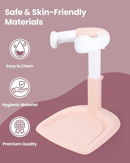 Baby Shower Stand for Infant to Toddler 6–36 Months, Baby Bath Stand Support with Adjustable Height, Anti-Slip Stable Design, Multi-Purpose Toddler Bath Helper, Infant Shower Gifts,Pink