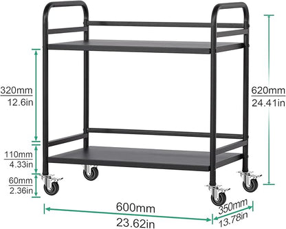 HDANI 2 Tier Under Desk Printer Stand with Storage,Microwave Storage Rack,Metal Rolling Printer Cart with Wheels for Home Office,Utility Storage Cart and Stand,Black