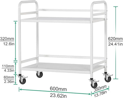 HDANI 2 Tier Under Desk Printer Stand with Storage,Microwave Storage Rack,Metal Rolling Printer Cart with Wheels for Home Office,Utility Storage Cart and Stand,White