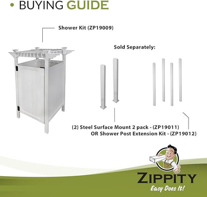 Zippity Outdoor Products Hampton Shower Enclosure - 89"H x 62"W x 47"L White Vinyl Privacy Kit with Door for Pool & Beach, Model ZP19009