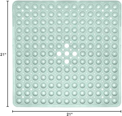 ENKOSI 21 x 21 inch Square Non-Slip Shower Mat – Anti-Slip Shower Mats for Inside Shower – Secure Grip for Shower Stall Floors – Quick-Dry with Drain Holes (21x21 Aqua Green)