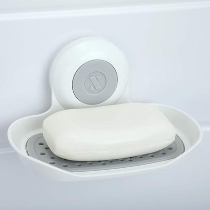 SlipX Solutions Strong Hold Soap Saver, Suction Cup Soap Holder, Must Have Universal Kitchen & Bathroom Shower Accessories (White, Single Tray (2-Pack)