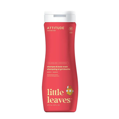 ATTITUDE Shampoo and Body Wash for Kids, EWG Verified Hair and Body Cleanser, Dermatologically Tested Soap, Plant and Mineral Based Bath Products, Vegan, Mango, 16 Fl Oz