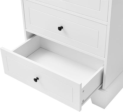 Favfurish 68" Tall Bathroom Storage Cabinet with Doors and 4 Drawers,Modern Linen Cabinets w/Adjustable Shelves & Anti-Tipping Device,Freestanding Organizer for Bath Room,Study,Office,Kitchen White