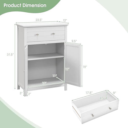 LOKO Bathroom Floor Cabinet, Kitchen Storage Cabinet with 1 Drawer, 2 Doors & 3-Position Adjustable Shelf, 2-Door Floor Storage Cabinet for Bathroom, Living Room, Entryway (White)