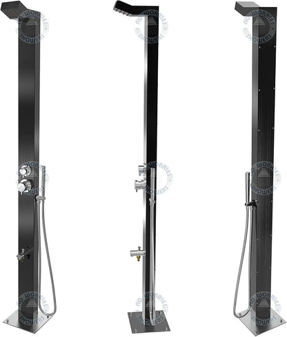 Bondi Black ADA 316 Marine Grade Stainless Steel Outdoor Shower Panel-No Rust! Perfect for Swimming Pools. Hot & Cold Water Connections! Wall-Mounting & Freestanding Options