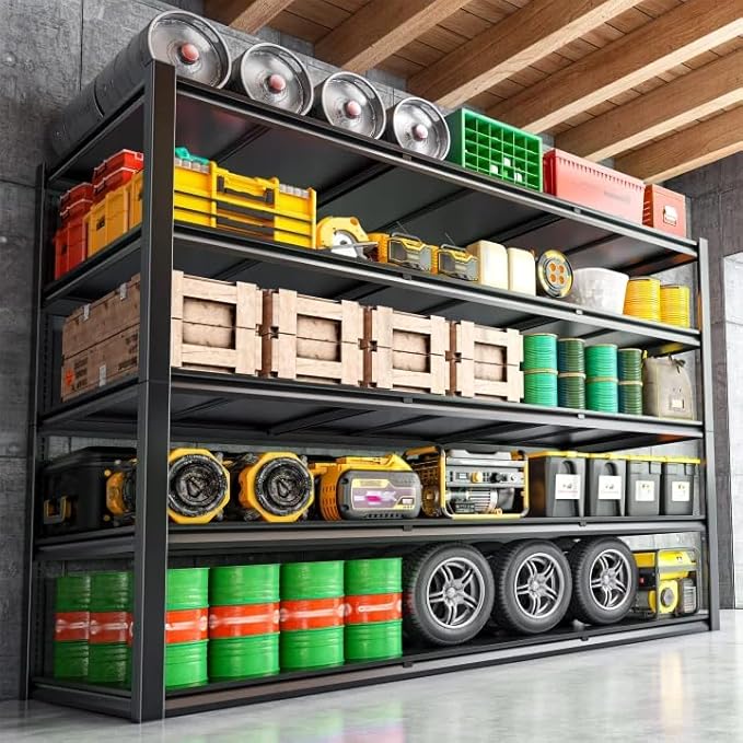 72.2" H Garage Shelving 3000LBS Metal Shelving Unit Adjustable Garage Storage Shelves 5 Tier Heavy Duty Storage Rack for Pantry, Warehouse, Industries, 59.8" W x 72.2" H x 24.2" D