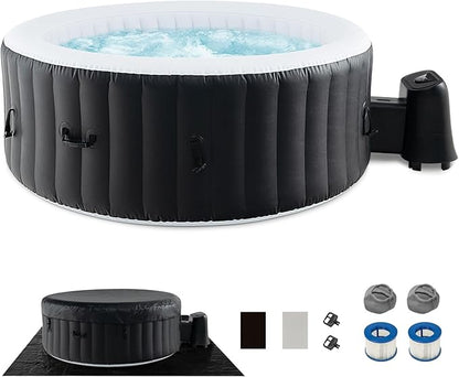 Goplus Inflatable Hot Tub, 4-6 Person Blowup Pool Hottub w/130 Air Jets, Heater Pump, Filter Cartridges, Insulated Cover, Ground Cloth, Portable Outdoor Water SPA (80’’ Round, 4-6 Person)