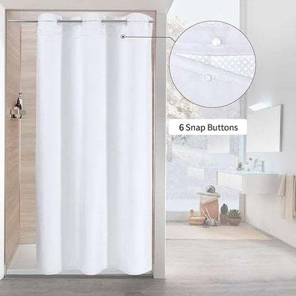 MitoVilla White Waffle Small Stall Shower Curtain Liner Set 36 x 74, No Hooks Required Half Size Narrow Fabric Shower Curtain with Snap-in Liner for Modern Farmhouse Bathroom Decor