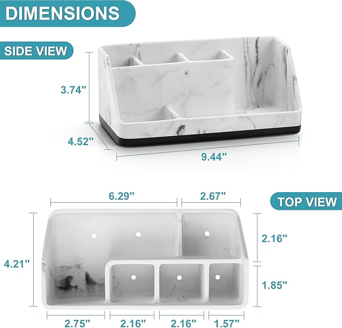 VITVITI Toothbrush Holder for Bathroom, Resin Bathroom Organizer Countertop Sink, Bathroom Counter Organizer Accessories 5 Compartment Storage for Toothpaste/Vanity, White Marble Color