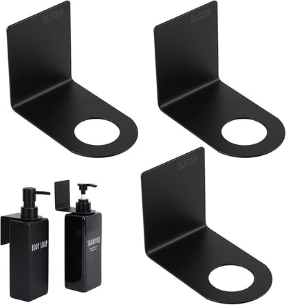Segbeauty Stainless Adhesive Bottle Holder, 3Pcs Bathroom Bottle Dispenser Holder, Dia 1.1in 2.8cm Lotion Bottle Wall Mount, Rustproof Shampoo Bottle Holder Wall Hanging Rack for Kitchen Toilet Black