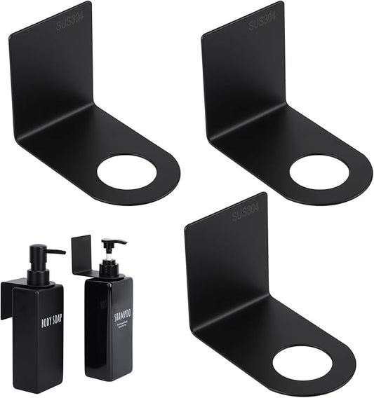 Segbeauty Stainless Adhesive Bottle Holder, 3Pcs Bathroom Bottle Dispenser Holder, Dia 1.1in 2.8cm Lotion Bottle Wall Mount, Rustproof Shampoo Bottle Holder Wall Hanging Rack for Kitchen Toilet Black