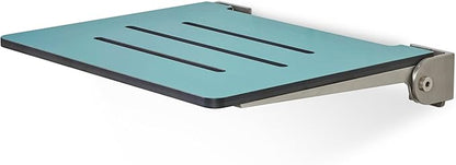 18 inch Silhouette Slimline Folding Wall Mount Shower Bench Seat, Teal Seat with Silver Frame