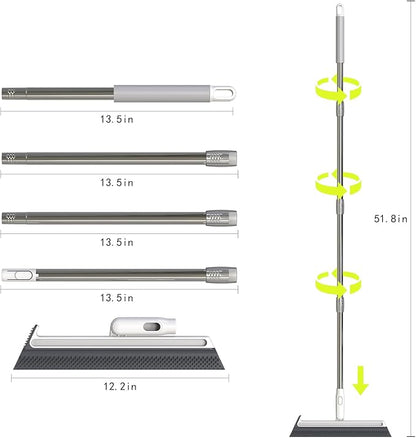 Squeegee Broom for Floor, Floor Squeegee for Concrete and Tile Cleaning, Floor Scrubber with Long Handle for Bathroom, Kitchen, Shower, Tile, Pet Hair, Fur, Foam Cleaning