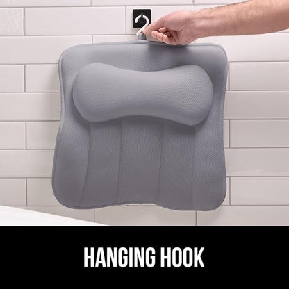 GORILLA GRIP Bath Pillow for Tub with Powerful Suction Cups, Headrest Pillows for Neck and Back Support, Machine Wash, Bathtub and Hot Tub Accessories, Relaxing Spa Gift Essentials for Women, Gray