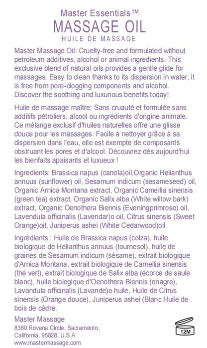 Master Massage Organic Massage Oil - 8 fl oz, Soothing Sense, Water-Soluble, Skin-Nourishing Formula for Relaxation, Ideal for Massage Therapy and Home Use, Pack of 1