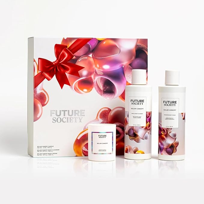 Future Society Solar Canopy Luxury Home & Body Gift Set - Includes Body Wash, Body Lotion, & 2oz Scented Candle - Fruity Floral with Notes of Black Pepper, Sandalwood & Amber - Beauty Gifts for Women