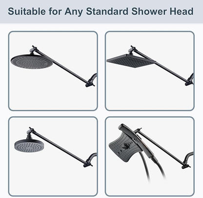 BRIGHT SHOWERS 15 Inch Extra Long Shower Head Extension Arm, Solid Brass Shower Arm Extender with Locking Screw for Rain and Handheld Showerhead, Height & Angle Adjustable, Oil-Rubbed Bronze