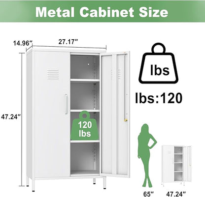 Tall Narrow Storage Cabinet 51.18" H Bathroom Cabinet Metal Pantry Cabinets, 3 Adjustable Shelves for Kitchen, Home Office, Living Room, Dinning Room (30 inches Wide White)