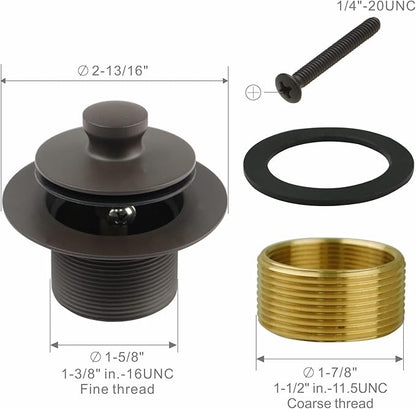 Bronze Tub Drain and Overflow Kit with Single Hole Overflow Faceplate,Welsan Universal Lift & Turn Bathtub Drain Kit with Fine/Coarse Thread Conversion Twist Trim Kit Assembly-Oil Rubber Bronze