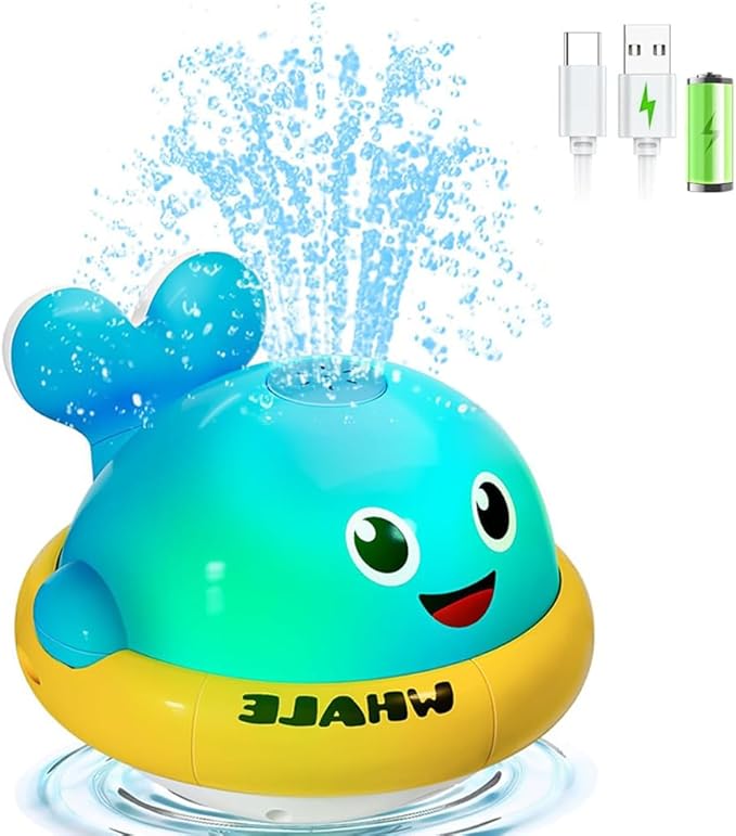 Baby Bath Toys, Whale Sprinkler Bath Toys for Toddlers, Light Up Bath Toy,Bathtub Fountain Toys,Pool Water Table Infant Baby Toys, Birthday Gifts for Boys & Girls
