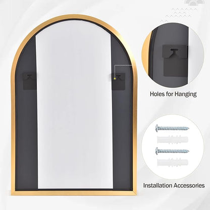 HARRITPURE Arched Bathroom Mirror 24" x 36“ Gold Modern Wall Mirror Aluminum Alloy Frame Decorative Mirrors for Bedroom Living Room Entryway