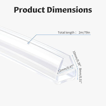 Shower Door Side Seal Strip,79 Inch U-Type Frameless Shower Door Seal, U-Type Shower Door Sweep for 15/32"(12mm) Thick Glass