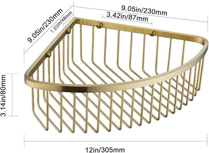 Corner Shower Caddy Organizer, SUS304 Stainless Steel Heavy Duty Rust-Proof Shelf Organizer, Wall Mounted Storage Rack for Bathroom Kitchen, Brushed Gold