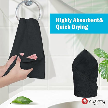 Orighty 6 Pack Black Hand Towels - Quick Drying & Absorbent Microfiber Gym Towels 16x28 inches - Lightweight & Thin White Yoga Towel - Multi-Purpose Camping Towel for SPA, Hotel & Bathroom
