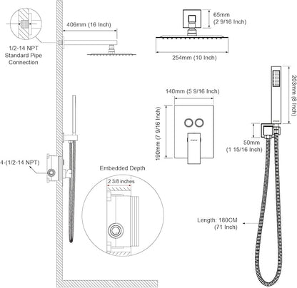 Shower System Shower Faucet Set with Push-Button Diverter and Wall Supply Elbow 10 Inch Shower Head ORB
