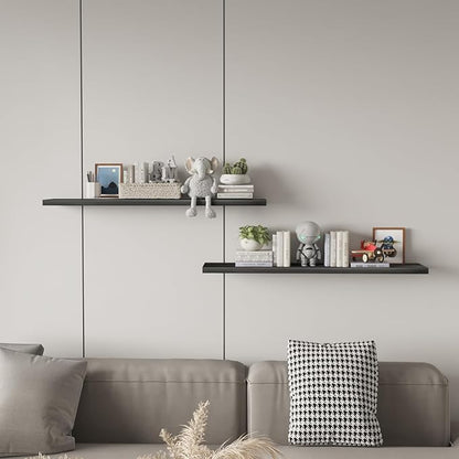 SAUMONIERES Floating Wall Shelves for Bedroom Bathroom Wall Mounted Solid Wood 36 Inches Long Shelf Set of 2, Espresso Floating Shelves