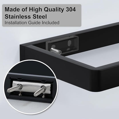 Glass Shelves/Shelf with Towel Bar/Rack 20-inch Floating Shelves for Bathroom Tempered Glass Rectangular 1 Tier Organizer Wall Shelf (Matte Black, 20'')