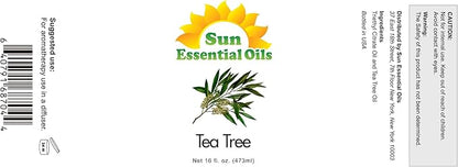 Sun Essential Oils - 16 oz Tea Tree Essential Oil for Skin, Hair, Scalp, Diffuser, Humidifier & Aromatherapy Massage - Scent for DIY Soap, Candle, Shampoo & Lotion Making at Home