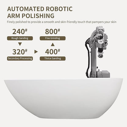 Abruzzo 59" Small Freestanding Bathtub Solid Surface - Egg Shape Stone Resin Soaking Tub with Overflow Drain, cUPC Certified Matte White, Compact Oval Tub for Limited Space Bathrooms