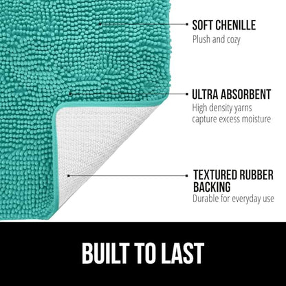 GORILLA GRIP Bath Rug Mat 36x24, Soft Absorbent Chenille, Quick Dry Microfiber Mats, Rubber Backing Washable Shower Floor Rugs, Bathmat Runner, US Designed Bathroom Home Decor Accessories Turquoise