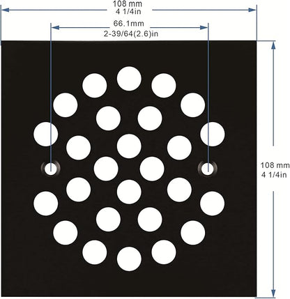 Square 4-1/4 Inch (108mm*108mm) Screw-in Shower Drain Cover Replacement Square Floor Drainer Grate, (Black)