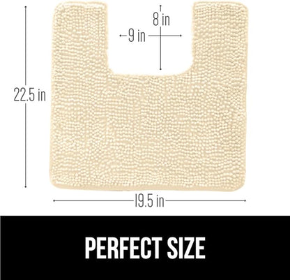 GORILLA GRIP Plush Absorbent Shaggy Chenille Bath Rug Mat for Square Toilet Base with Rubber Backing, Machine Washable Rugs, Soft Microfiber Contour Mats for Toilets, Bathroom Decor, Sand