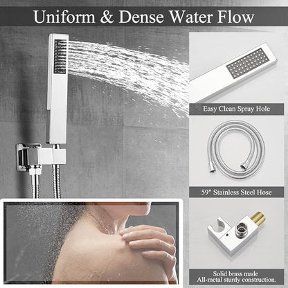 Shower Faucet Set 16 Inch Wall Mount Rain Shower System, All Metal Shower Fixtures - Polished Chrome