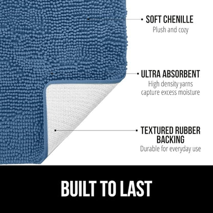 GORILLA GRIP Bath Rug Mat 30x20, Thick Soft Absorbent Chenille, Quick Dry Microfiber Mats, Rubber Backing Washable Shower Floor Rugs, Bathmat Runner, US Designed Bathroom Home Decor Accessories Blue