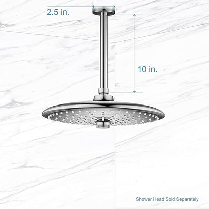OFFO Shower Arm with Flange, 10 in Ceiling Mount Replacement Rain Shower Head Straight Arm Ceiling-Mounted For Fixed Shower Head & High Pressure Rain, Chrome